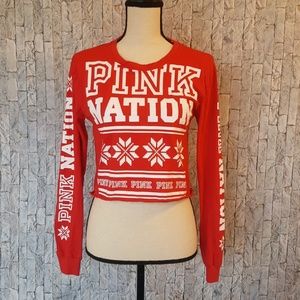 Victoria Secret PINK Red Long Sleeve Crop Top